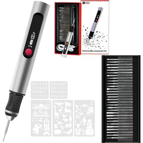 Stylo de gravure, outil portable sans fil ultime pour artistes et bricoleurs – Gravez plus de 50 surfaces – Adapté aux débutants – Rechargeable – 30 embouts, guide de maîtrise et pochoirs (1/3)