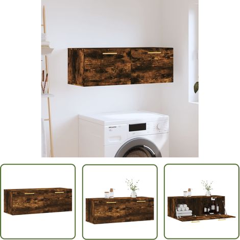 The Living Store Armoire murale Chêne fumé 100x36,5x35 cm Bois d'ingénierie - Armoire Murale - Meuble Mural - Rangement Mural - Étagère Murale - Bibliothèque Murale (1/5)