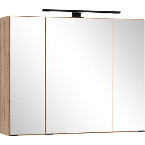 Spiegelschrank 80cm, Eiche, LED-Beleuchtung, LIVINGSTON-03 (1/5)