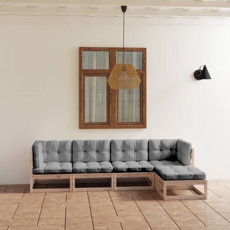 Salon de jardin 5 pcs Ensemble Table et Chaise de Jardin - avec coussins Bois de pin massif BV914367 - BonneVie (1/5)