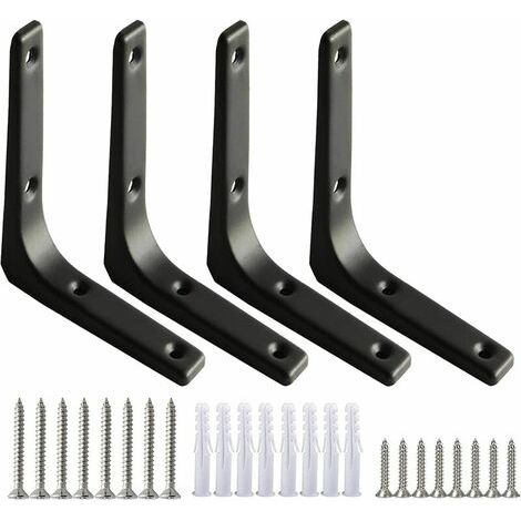 SABIR 4Pcs Equerre Etagere Murale Noire Equerre Charge Lourde Equerre Fixation 100 100mm Support d'Étagère en L Robuste Épaisseur 7,5mm avec Vis pour Étagère Suspendus Placard Déco(Acier),- (1/5)