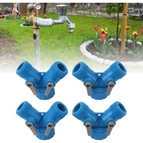 Y-förmiger 2-Wege-Wasserhahnverteiler mit 2 Ventilen für den Anschluss eines GartenschlauchsStandard 4-teiliges Set (1/5)
