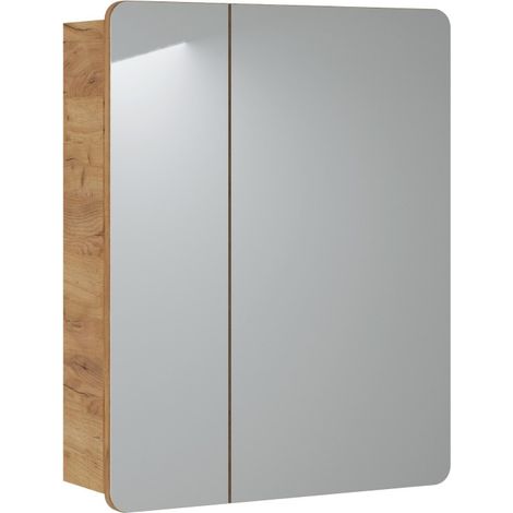Mueble de baño ERBANO – Roble claro – 60x75 cm – 2 puertas con espejos – Para colgar