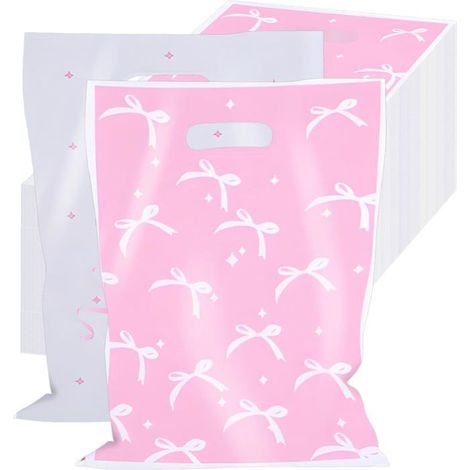 Lot de 100 sachets cadeaux en plastique avec nœud rose pour bonbons, décorations pour fêtes, anniversaires, fiançailles, (1/5)