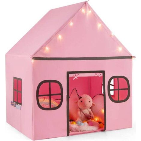 Grand Espace Ludique Tente de Jeu Enfant Cabane avec Tapis Moelleux et Guirlande Étoiles pour Filles Garçons 3-10 Ans Rose (1/5)