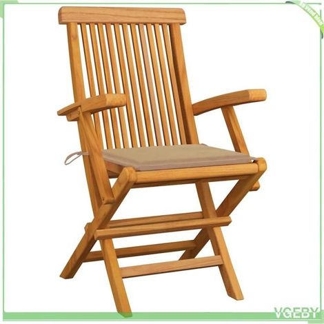 Chaises de jardin - FAFEICY - 3065620 - Bois de teck massif - Pliantes - Coussins beige (lot de 4) (1/5)
