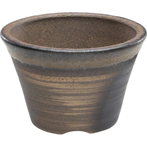 Pot à Fleurs en Céramique Rond pour Bonsaï et Plante, Fait à la Main avec Trou de Drainage 11 cm, Fabriqué au Japon - Marron doré (1/5)