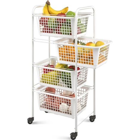 1 - Chariot Cuisine - Corbeille Coulissante - Rangement 4 Niveaux - Organisation Placard Buanderie Blanc 30x38x83cm