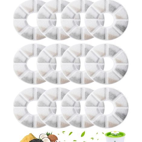 12 Pieces Filtre Fontaine Chat, Systèmes de Triple Filtrage, pour les Fontaines à Eau Filtrantes Philips, Filtre de Remplacement pour Fontaines à Eau de 2,0 à 2,5 L, Chats et Chiens (Rond) (1/5)
