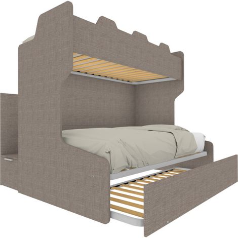 Letto a castello salvaspazio con scala contenitore - 1 Piazza e mezza + singolo - Grigio fumo