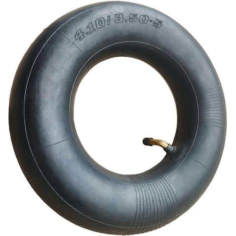 Lot de 2 chambres à air 4.10/3.50-5 avec valve coudée TR-87 pour brouettes, tondeuses, diables et autres engins, compatibles avec les pneus et roues 4.10-5 et 3.50-5. (1/4)