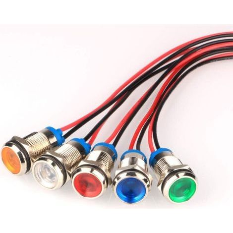 5Pcs 10mm AC/DC 12-24V LED Métal Indicateur Lumière éTanche Signal Lampe Pilote Tableau de Bord Directionnel Voiture Camion Bateau avec Fil (1/5)