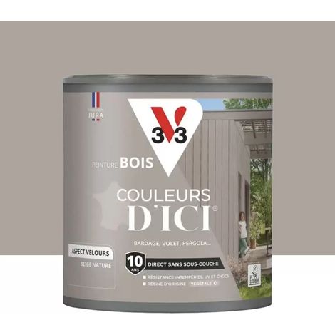 Peinture Acrylique pour Bois Extérieurs 10 ans V33 Couleurs d'ICI Velours Beige nature 0,5 L (1/4)