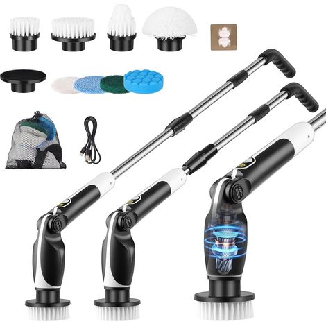 Brosse Nettoyage Électrique Rotative Manche Extensible 139cm avec 2 Vitesses 6 Angles Réglables, 8 Têtes IPX7 4000mAh pour Salle de Bain, Carrelage, Fenêtre (1/5)