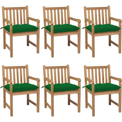 Lot de 6 Chaises de jardin - Chaises d'extérieur pour terrasse/jardin avec coussins vert Bois de teck solide BV626304 - BonneVie (1/5)
