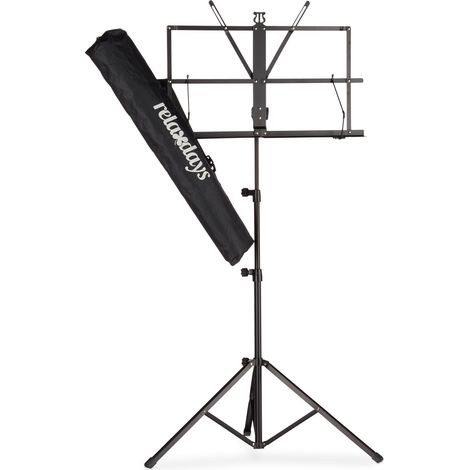 Relaxdays Orchestra Music Stand, Sheet Music Rest & Holder, Light & Foldable Desk, 60-130 cm, Black