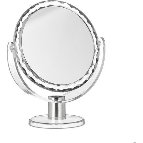 Relaxdays Miroir de maquillage grossissant à poser miroir rond pivotant sur pied HxlxP: 23 x 19 x 10 cm, transparent (1/5)