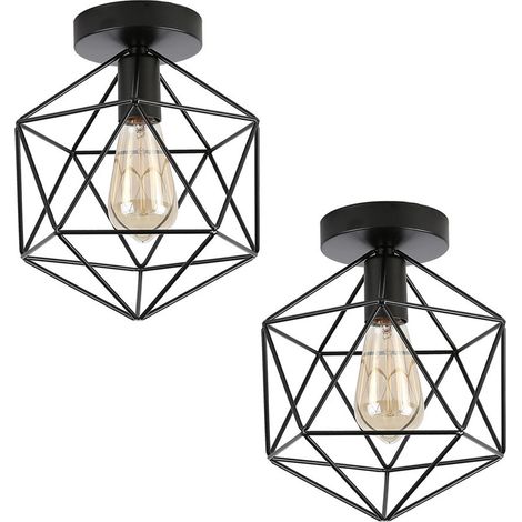 2PCS Retro Ceiling Lamp Vintage Chandelier Industrial Ceiling Light Iron Metal Cage Ceiling Light For Living Room Cafe Kitchen Hallway
