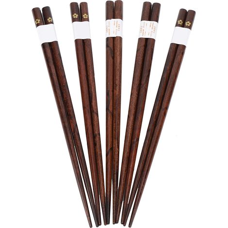 5 Paires Baguettes Bambou Naturel, Finition Lisse, Surface Antidérapante, Pour Riz Sushi Nouilles (1/5)
