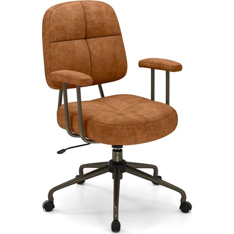 COSTWAY Sedia da Ufficio, con Schienale e Braccioli, Sedia Girevole Regolabile con Funzione a Dondolo e Ruote per Camera da Letto, Studio, Portata 150 kg (Marrone) (1/5)