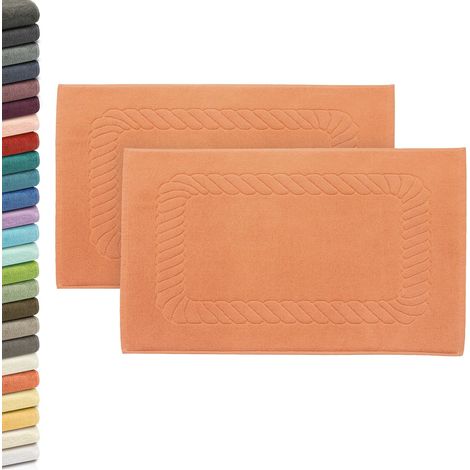 Lot de 2 Tapis de Bain, Tapis de Douche, 50x70 cm, Coton, Orange (1/5)