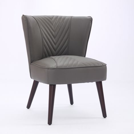 Canapé relax en cuir véritable taupe – piètement en bois d'hévéa massif, siège lounge moderne sans accoudoirs