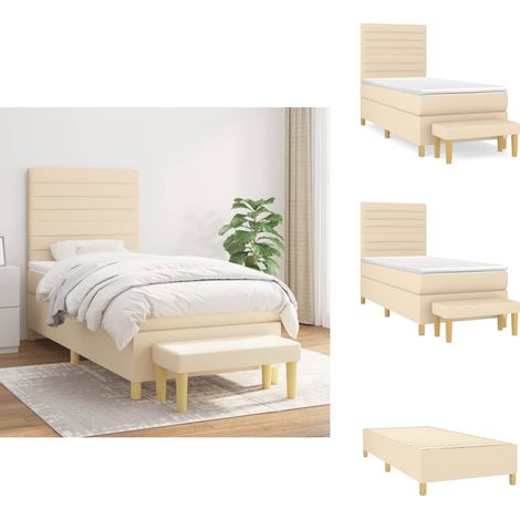 Sommier à lattes de lit avec matelas Crème 80x200 cm Tissu - Lit Plateforme - Lit Double - Literie - Matelas - Tête De Lit Ajustable (1/5)