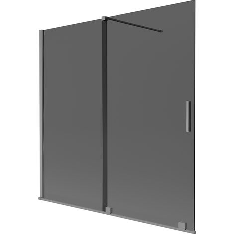 Mexen Velar paravento per vasca da bagno a 2 ante scorrevoli 160 x 150 cm, grafite, gun metal - 896-160-000-41-95 (1/2)