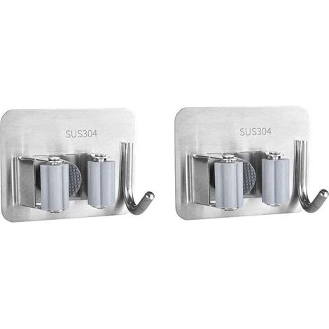 2 Pièces Porte Balai,Acier Inoxydable Porte Balais Mural,Adhésif Mop Support Avec Crochets pour Cuisine Salle de Bain Jardin,de DEBUNS (1/5)