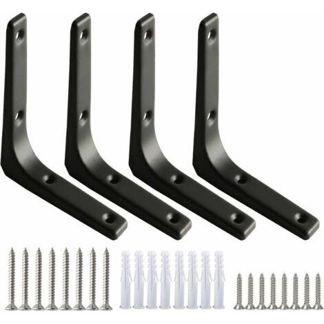 4pcs Équerre de Fixation Noir Inox 100x100mm, Equerre Metal Renforts d'Angle pour la Fixation et la Réparation de Meubles, Renforcer les Joints, Noir (1/4)