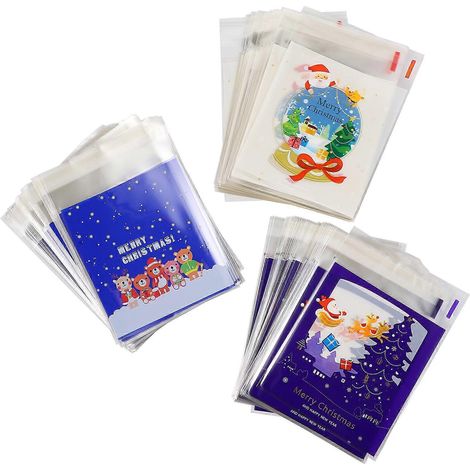 Lot de 300 sachets de rangement pour bonbons et biscuits de Noël, avec adhésifs.-14x10cm (1/3)
