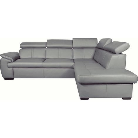 Canapé d'angle en 100% cuir de luxe italien convertible et avec coffre, 5/6 places CITIZEN, couleur gris clair, angle droit (1/2)