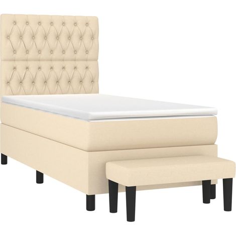 vidaXL Sommier à lattes de lit avec matelas Crème 100x200 cm Tissu (1/5)