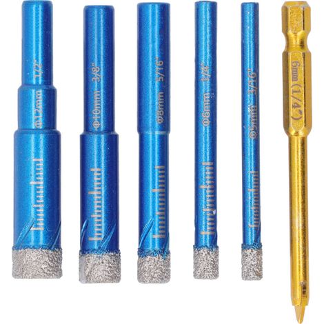 6PCS Couronne diamant brasée à sec pour carrelage céramique marbre, trépan résistant à l'usure, coupe-vide durable (1/5)