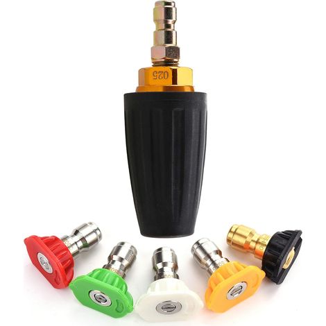 Boquilla turbo para hidrolavadora, boquilla turbo giratoria, con 5 puntas de pulverización, orificio de 2,5, 2500 PSI, 1/4 de pulgada, paquete de 6 (1/5)