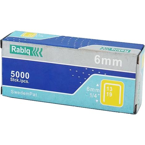 Agrafes Type 13 6mm Rapid, Lot de 5000 Agrafes en U, pour Agrafeuse Manuel ou Électrique, Agrafes Galvanisées 1/4" pour Bricolage et Réparation
