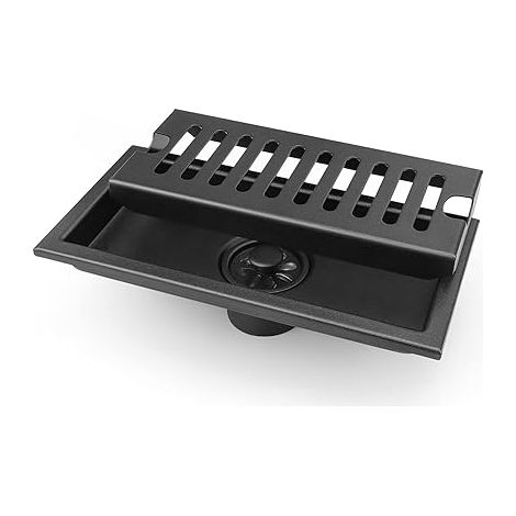 Filtre Douche, 20 x 10 cm Caniveau de Douche, Noir Siphon de Sol avec Grille en Acier Inoxydable, Convient pour WC, Salle de Bain, Cuisine, Balcon (1/5)