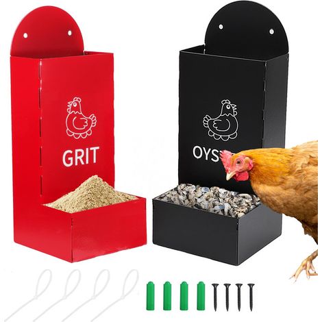 Distributeur mural de grit et coquilles d'huîtres pour poulailler, mangeoire robuste en métal pour volailles (1/5)
