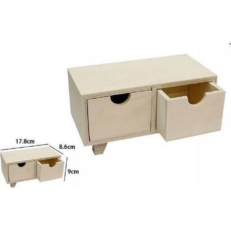 TrAdE Shop Traesio - Porta Oggetti Mini Cassettiera 2 Cassetti In Legno Naturale Decoupage 53388a -