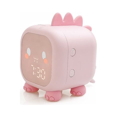Réveil enfant dinosaure mignon - Réveil - Réveil numérique pour enfants - Réveil scolaire - Rose (1/5)