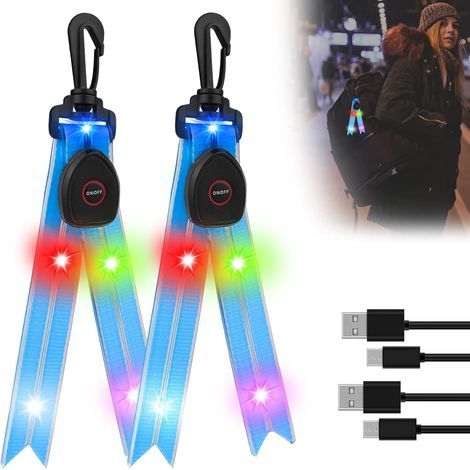Set of 2 LED flashing lights for school bags - Reflectors - With colored light - USB rechargeable - Reflector - For jogging, hiking, running (1/5)