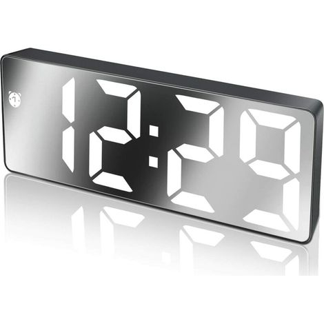 Réveil Numérique,Grand écran LED,Horloge de Surface Miroir avec Fonction Snooze et Connexion de Charge USB Réglable en Luminosité Réveil pour Chambre,Bureaux,