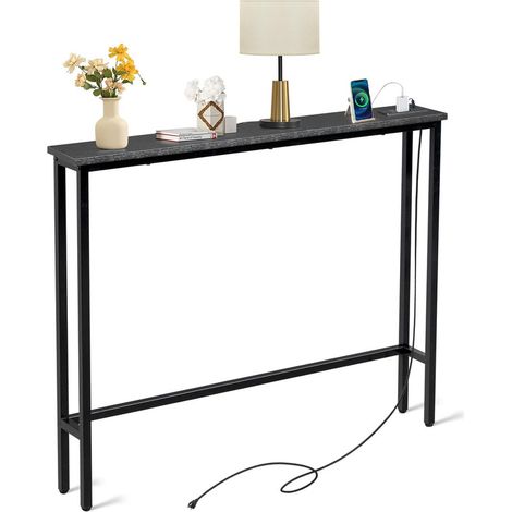 Console Table with Power Outlets, Slim Hallway Table for Narrow Spaces, Easy-to-Assemble Modern Home Decor, Stylish Accent Table for Living Room & Sofa Area