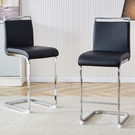 Taburete de bar de metal y PU negro, estable, set de 2,38.9×46.5×96.5cm (1/5)