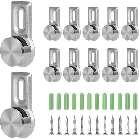 Lot de 12 crochets muraux pour miroirs, pour tôles de 4 à 7 mm d'épaisseur, crochets robustes pour miroirs en verre acrylique, livrés avec 12 vis en acier inoxydable et 12 chevilles murales. (1/5)