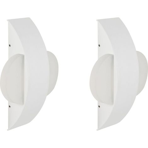 Set of 2 Outdoor LED Wall Lights White Aluminium Round Accent Lighting IP54 Modern Design Garden Patio LOSSIE (1/5)