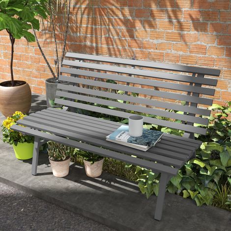 Banc de jardin banc de parc conception des lattes banc gris résistant aux intempéries aluminium 123 x 67 x 79 cm style élégant