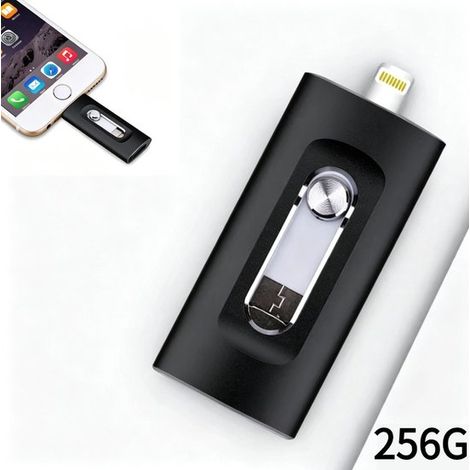 Chiavetta USB veloce da 256 GB,Compatibile con Apple/Android/PC 3 in 1,Archiviazione dati esterna,Chiavetta USB portatile,Regalo per uomo (Nero) (1/5)