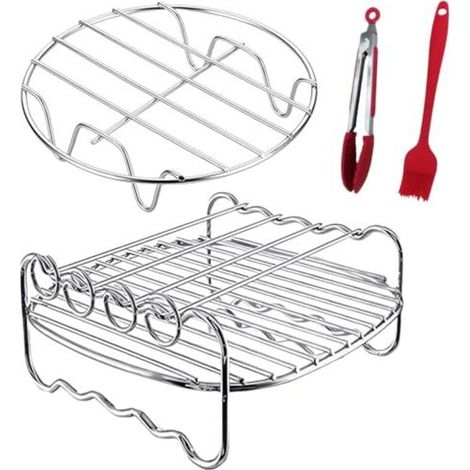 Spiedini multifunzionali a doppio livello – Set da 2 con 4 aste in acciaio inox – Compatibili con friggitrice ad aria, forno e vaporiera