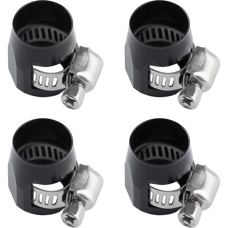 Abrazaderas hexagonales de aluminio negro para manguera de coche, 4 unidades, con tapón de rosca para tubería de combustible, aceite y agua.